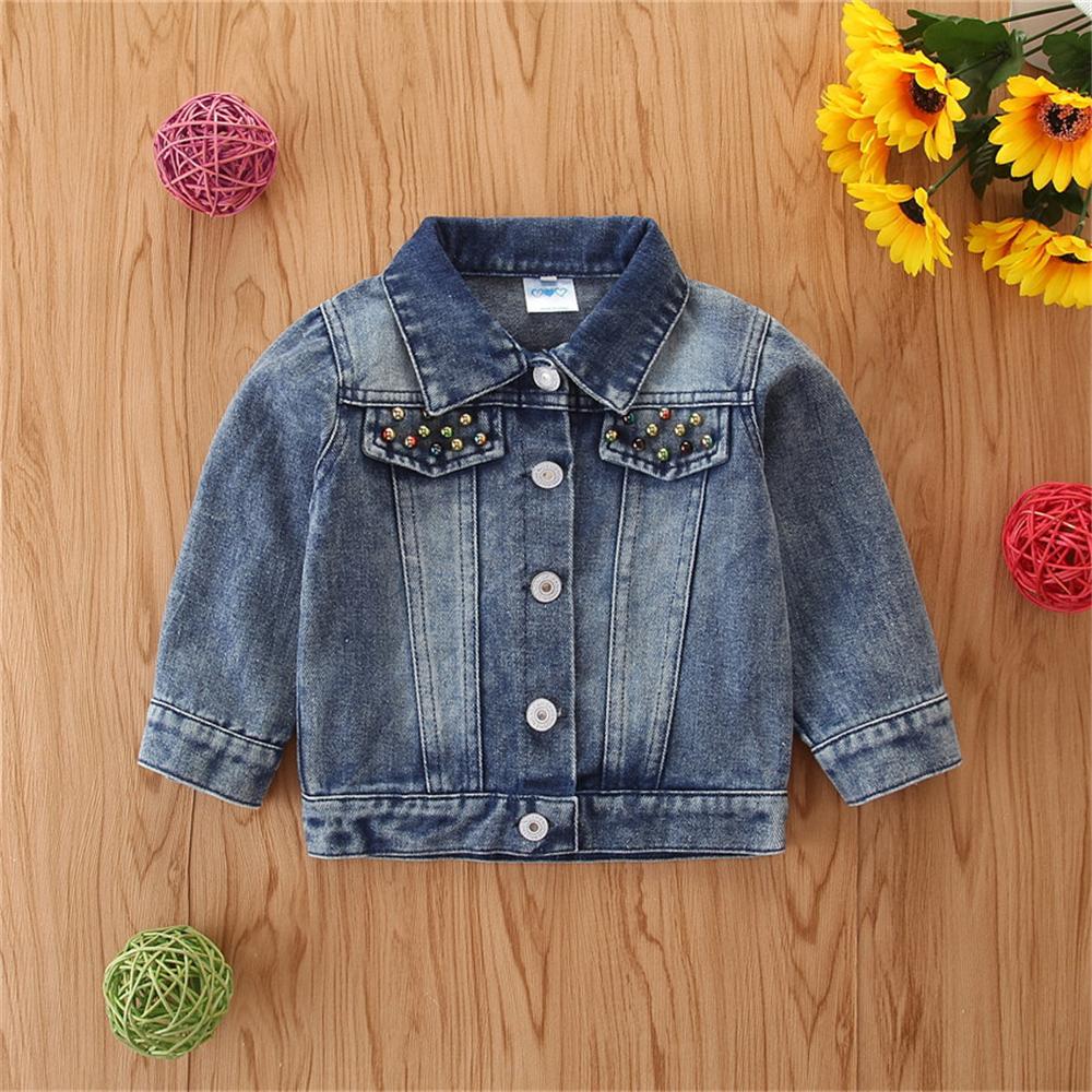 Girls Love Sequins Solid Lapel Denim Jackets Wholesale Baby Girl Clothes