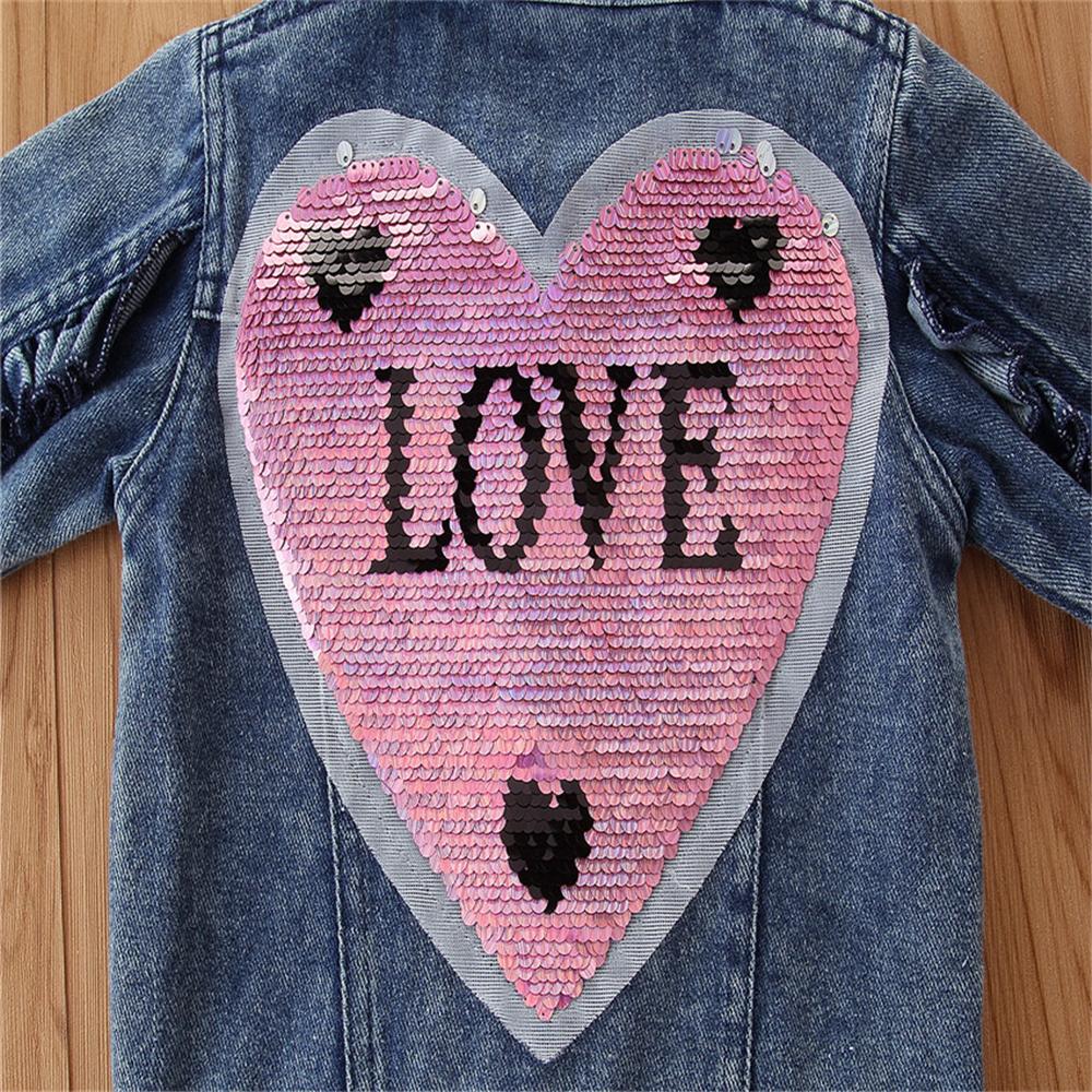 Girls Love Sequins Solid Lapel Denim Jackets Wholesale Baby Girl Clothes