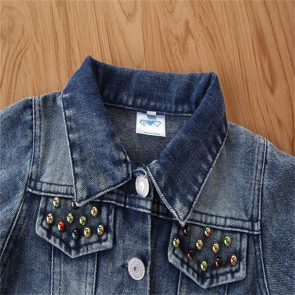 Girls Love Sequins Solid Lapel Denim Jackets Wholesale Baby Girl Clothes