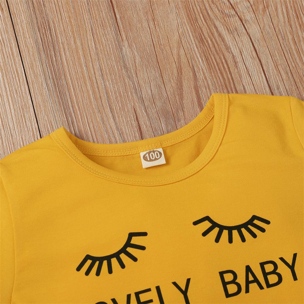 Toddler Unisex Lovely Baby Eyelash Printed Short Sleeve Top & Shorts Kids Wholesale Clothing