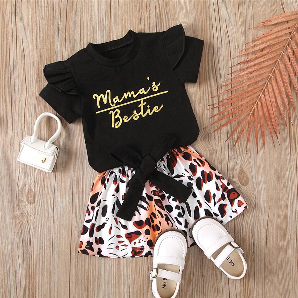 Baby Girls Mamas Bestie Printed Short Sleeve Top & Leopard Skirt Baby Clothes Suppliers