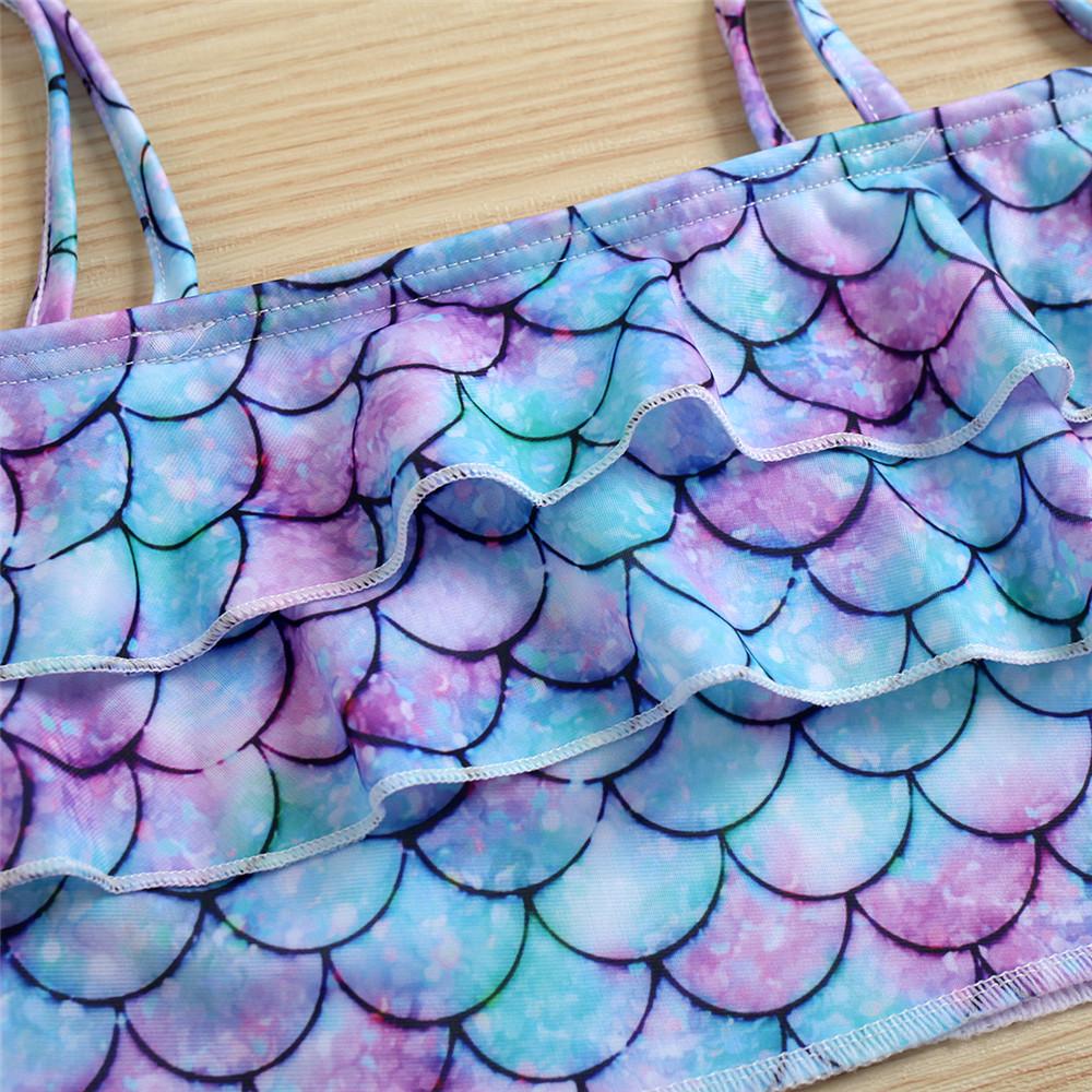 Girls Mermaid Printed Sling Swimwear Top & Shorts Toddler 2 Piece Swimsuit