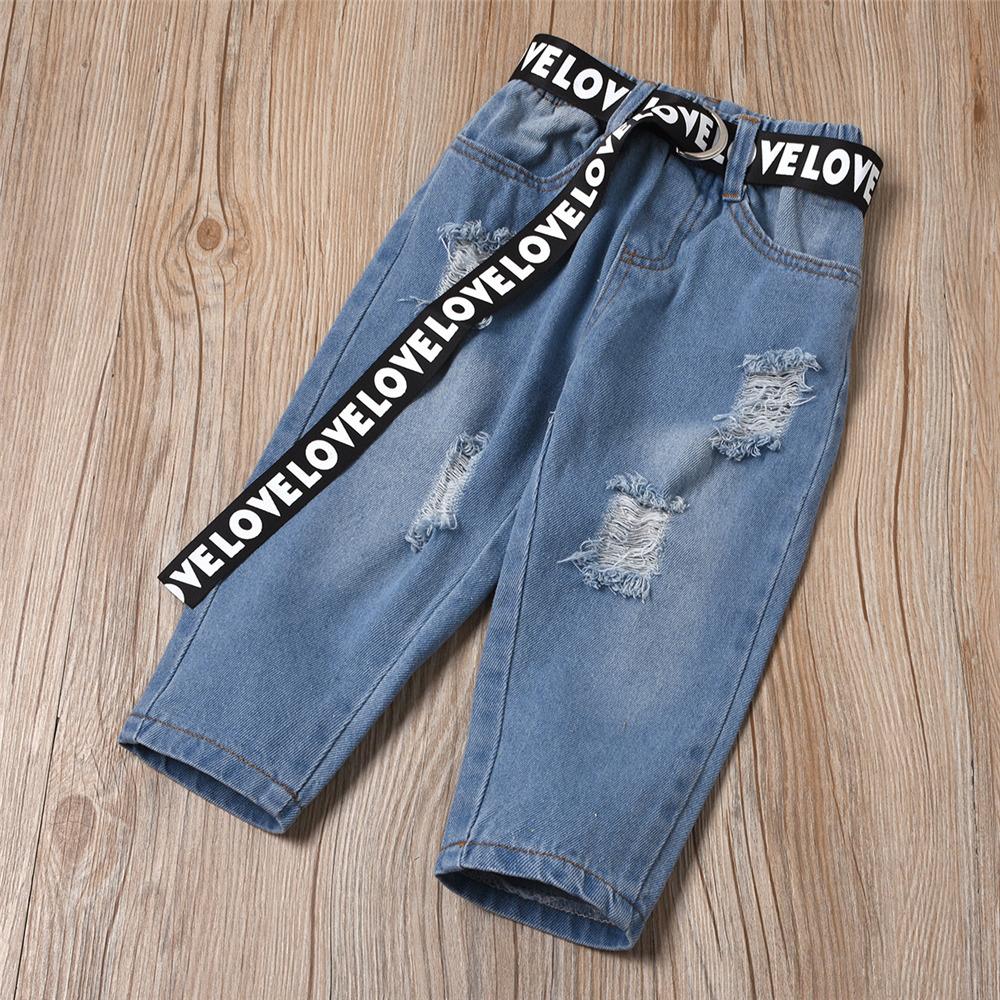 Girls Mesh Short Sleeve Solid Top & Ripped Jeans Wholesale Girl Boutique Clothing
