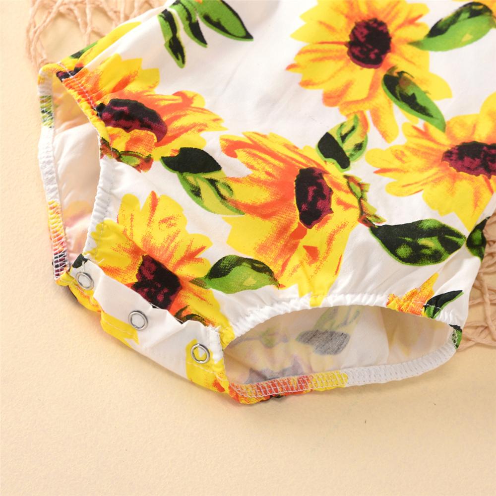 Baby Girls Mesh Sunflower Printed Romper & Headband cheap baby girl clothes boutique