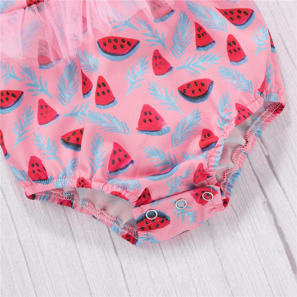 Baby Girls Mesh Watermelon Printed Romper & Headband Baby Clothes Wholesale Bulk