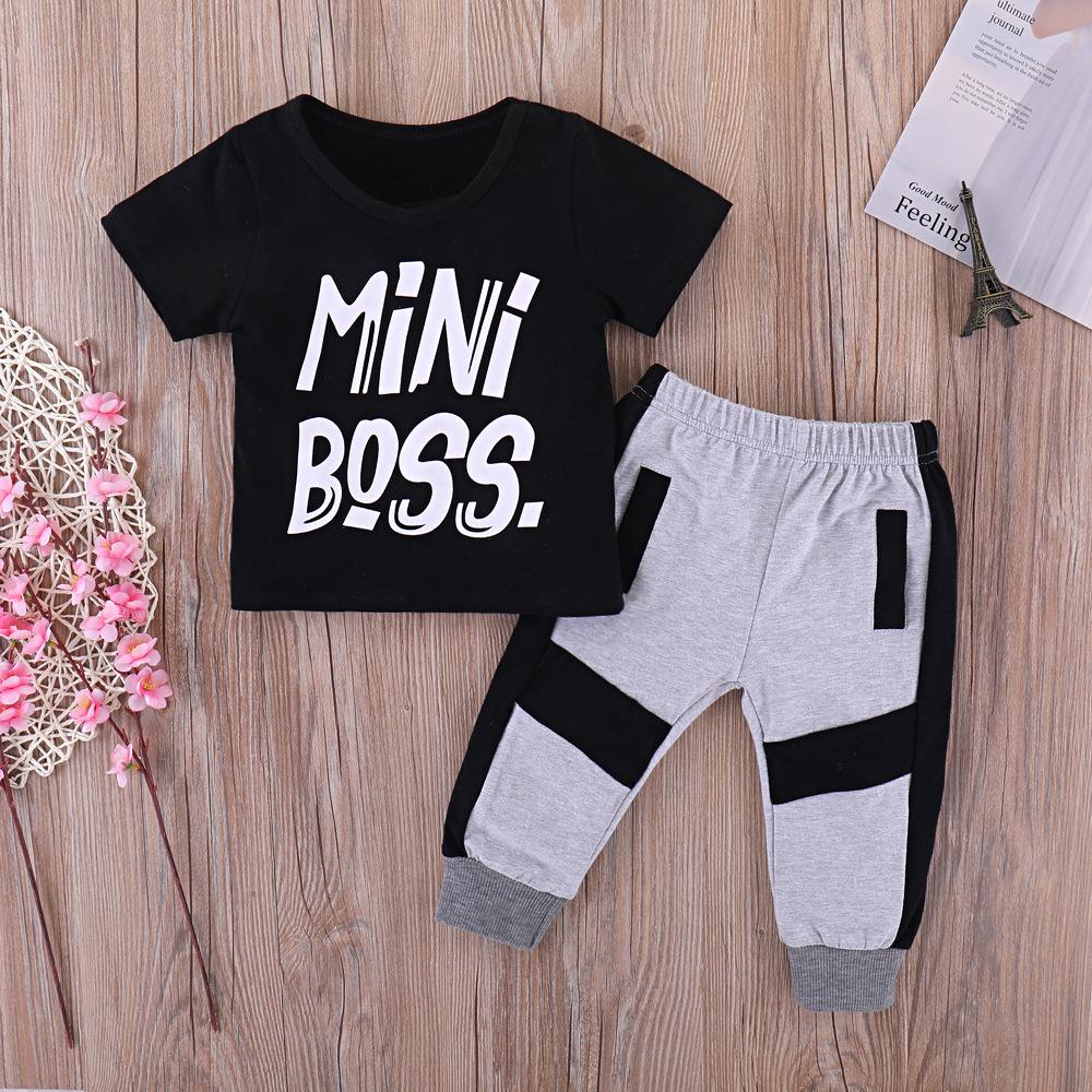 Boys Mini Boss Printed Short Sleeve Top & Pants Wholesale Boys Suits