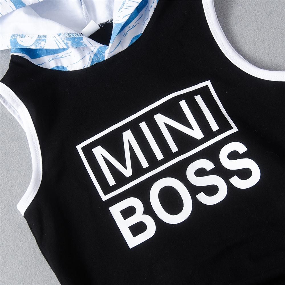 Boys Mini Boss Printed Sleeveless Hooded Top & Shorts Wholesale Boys Boutique Clothing