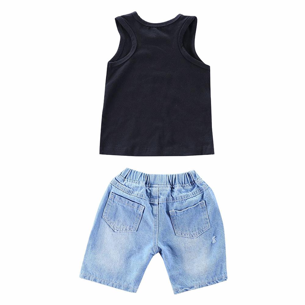 Boys Mini Boss Sleeveless Hooded Top & Ripped Denim Shorts Boy Summer Outfits