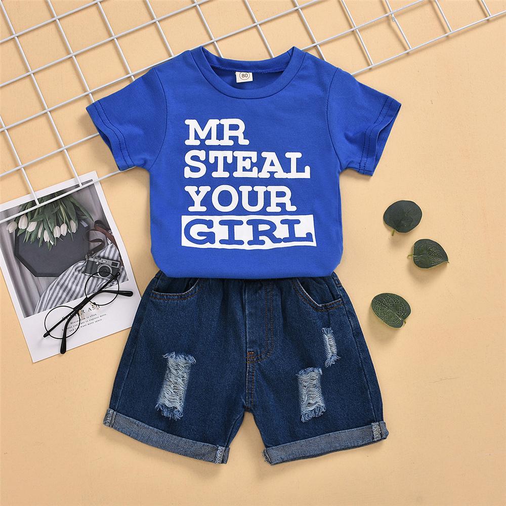 Boys Mr Steal Your Girl Short Sleeve Top & Ripped Denim Shorts Boy Summer Outfits