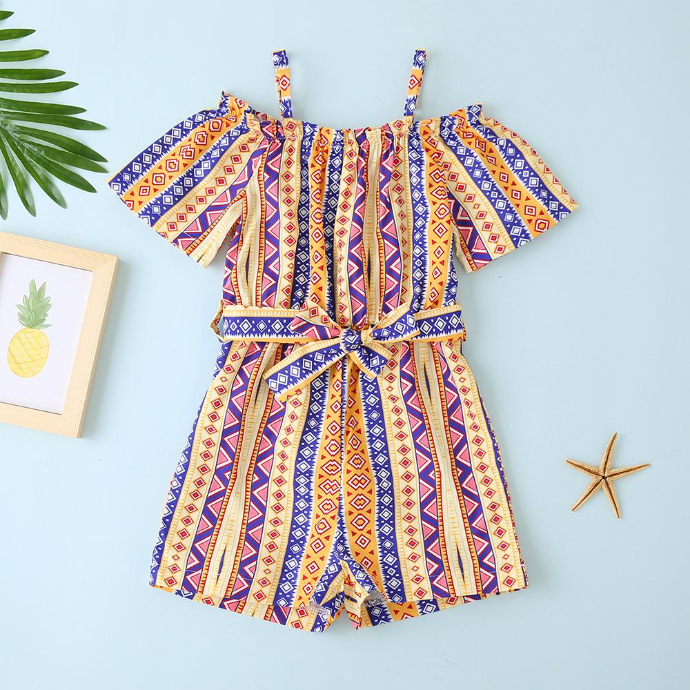 Girls National Style Printed Short Sleeve Jumpsuit wholesale girls clothes