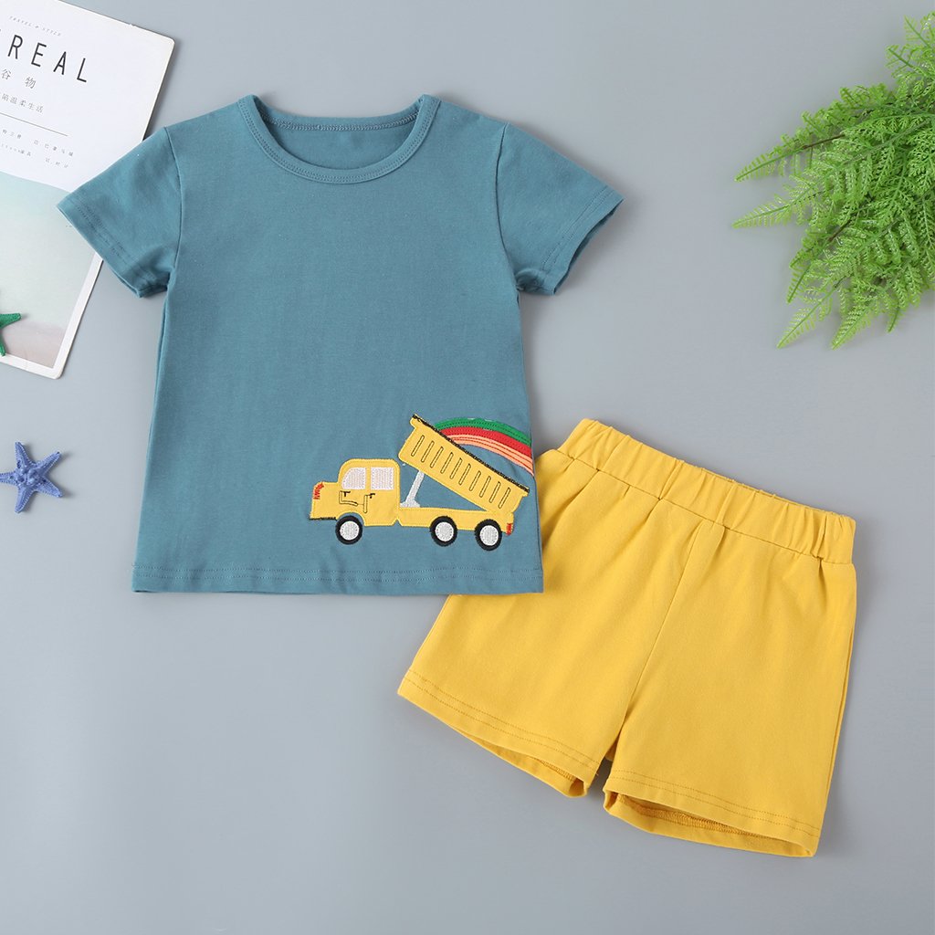 New Children'S Clothing Boys Summer Suit Korean Children'S Summer Short-Sleeved Sports Printed Car Boys Clothes Wholesale