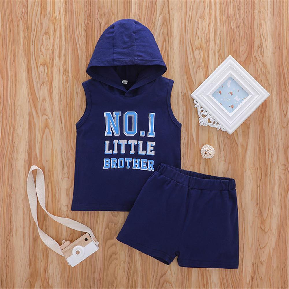 Boys No.1 Little Brother Printed Sleeveless Hooded Top & Shorts Wholesale Boys Clothing Suppliers