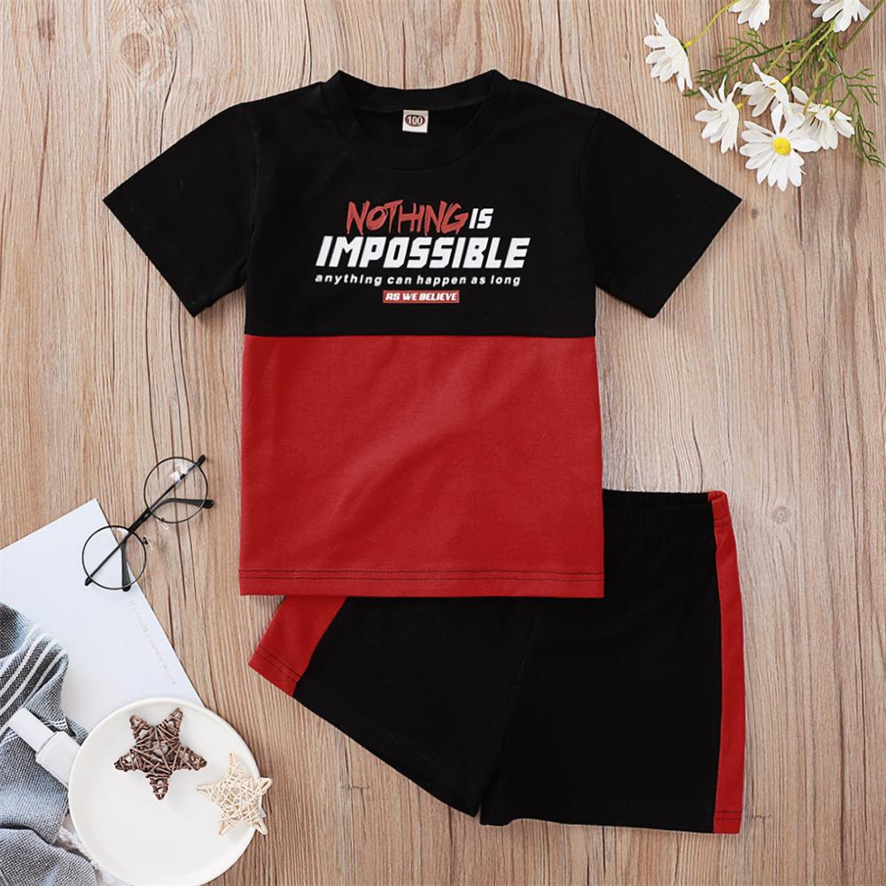 Boys Nothing Is Impossible Printed Color Block Short Sleeve Top & Shorts children clothing vendors