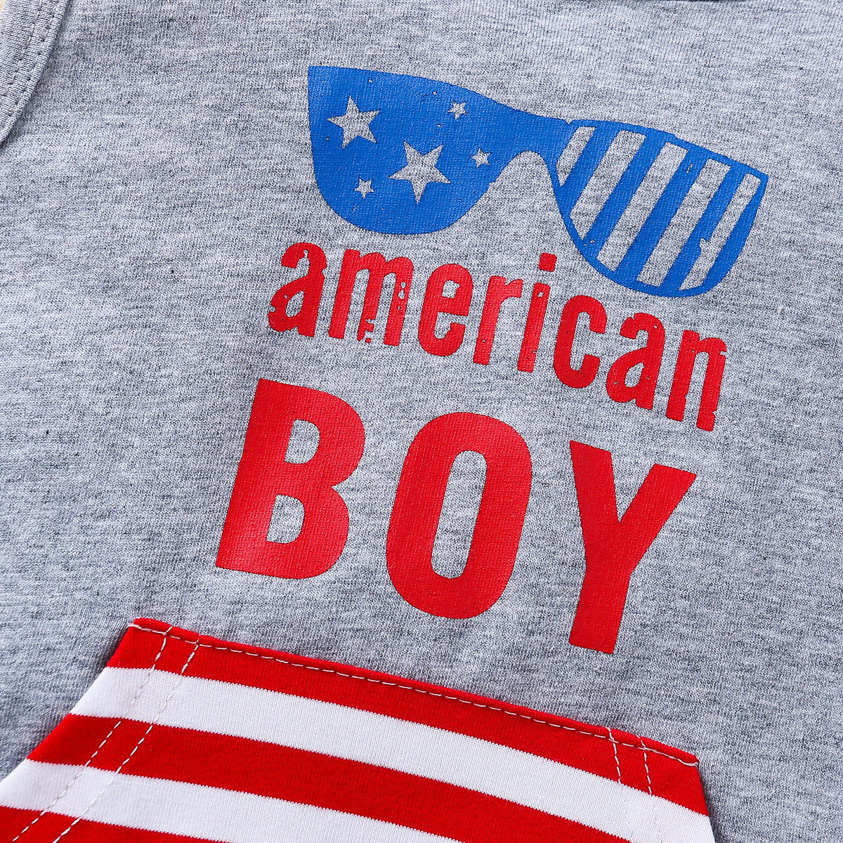 Summer New Striped Letters Printed Hooded Tops * Stars Yangqi Shorts Independent Day Children's Clothing