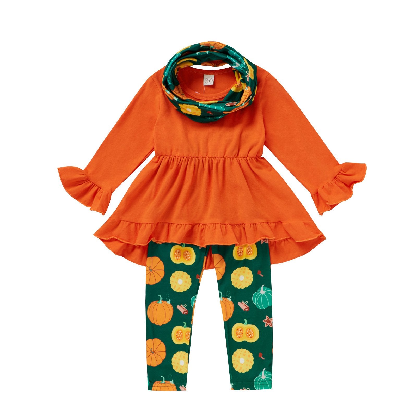 Long top and Halloween pumpkin print pants and headband three-piece wholesale