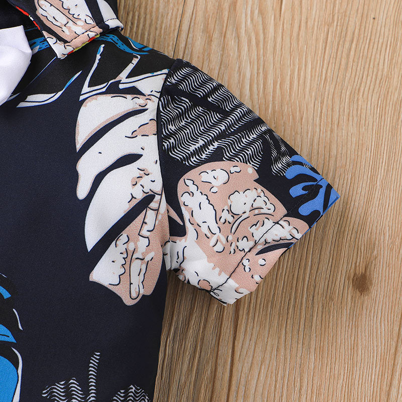 Toddler Boys Plant Printed Gentleman's Short Sleeved Bodysuit Bow Tie Set