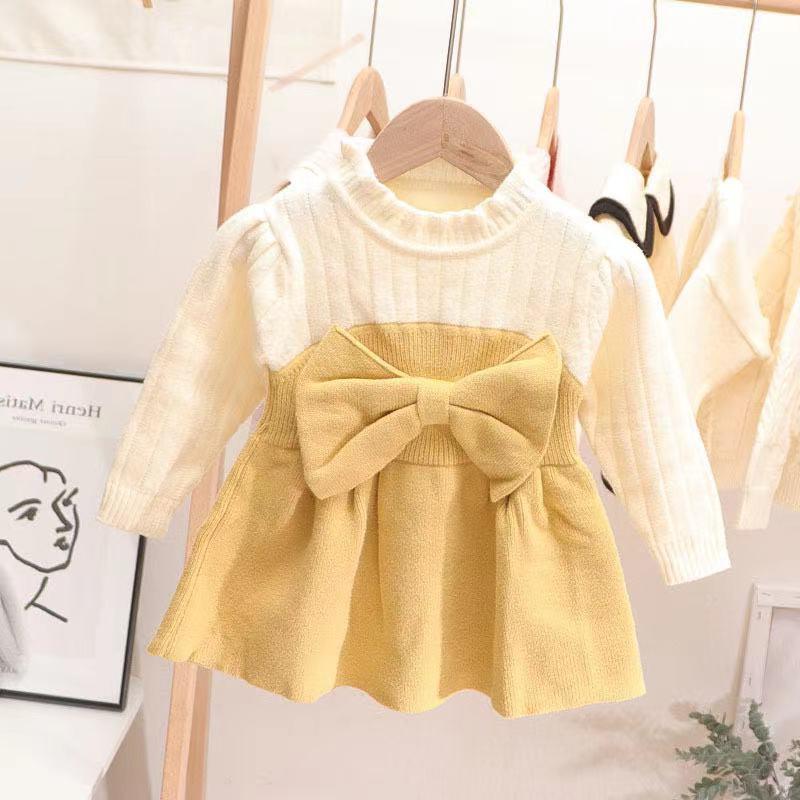 Girls Autumn Long-sleeve Cute Bow Tie Sweater Baby Girl Boutique Clothing Wholesale