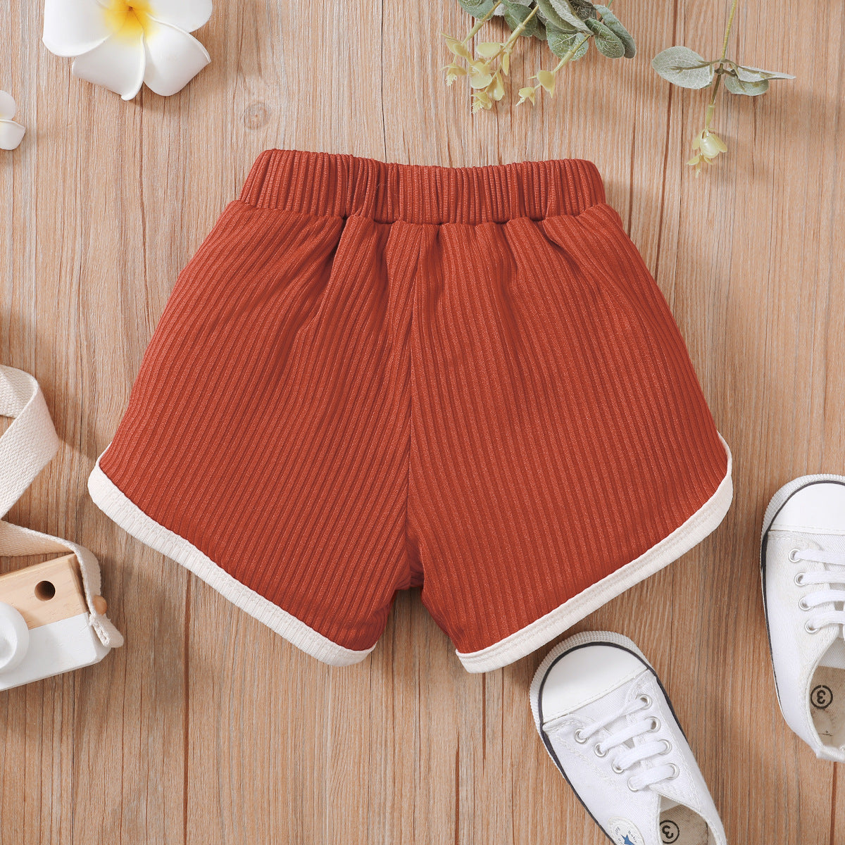 Toddler Boys Girls Solid Rubber Band Lace Elastic Waist Shorts