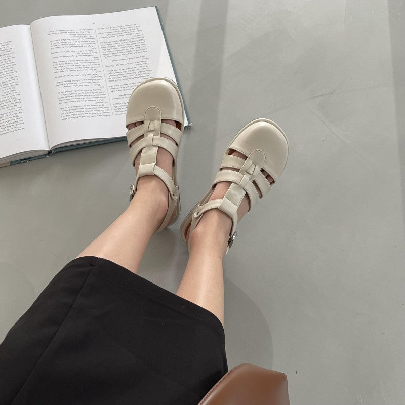 2022 Women Spring and Summer New Fashion Casual Flat Roman Shoes Package Head Hollow Woven Mary Jane Shoes