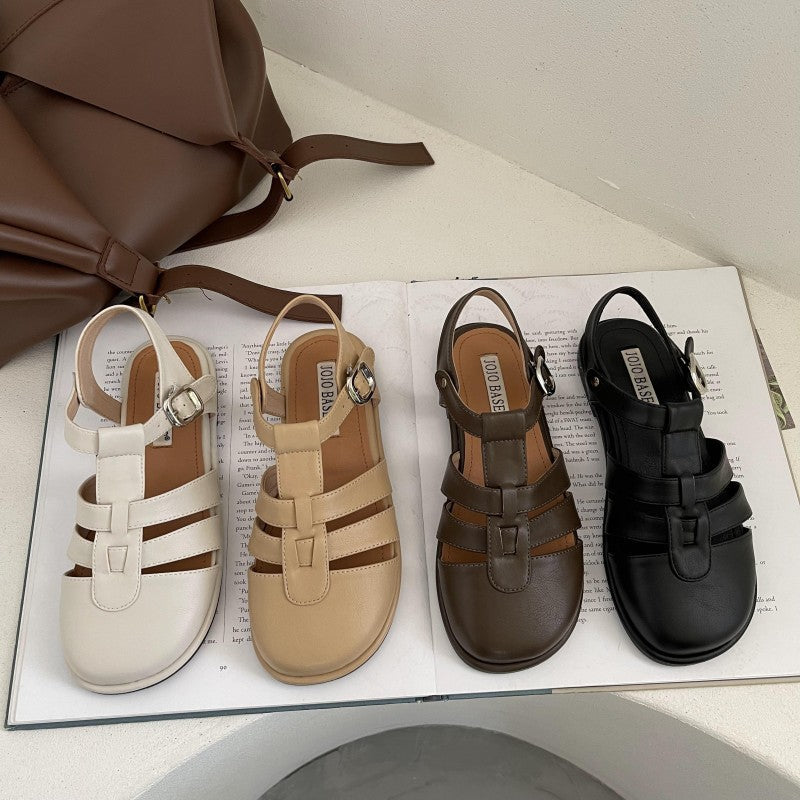 2022 Women Spring and Summer New Fashion Casual Flat Roman Shoes Package Head Hollow Woven Mary Jane Shoes