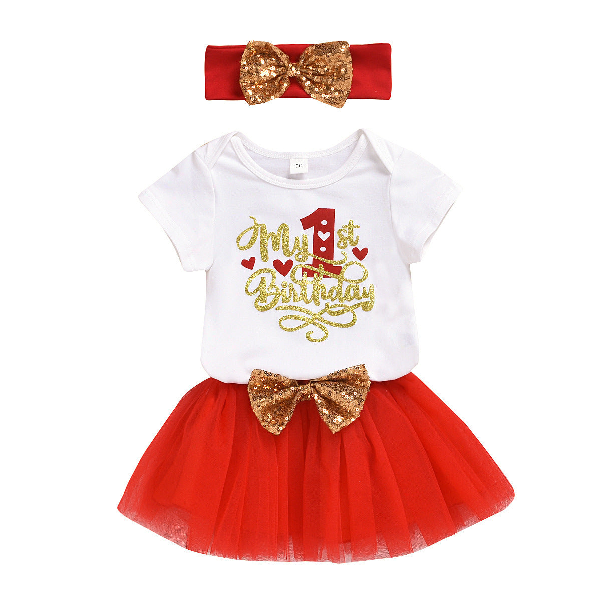 1~3Y Children's Clothing Summer Girl Suit 1st Birthday Party Dress Gift Box Romper Mesh Princess Dress Three-Piece Set Wholesale Kids Clothing