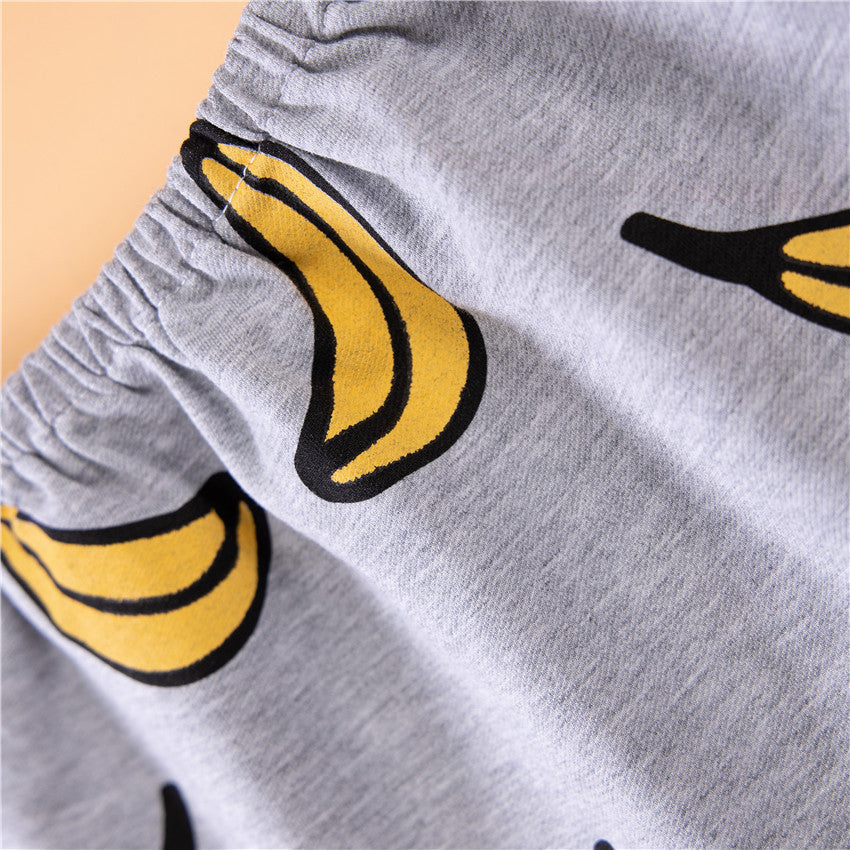 Toddler Kids Girls Solid Color Cartoon Banana Printing Sleeveless Vest Skirt Set