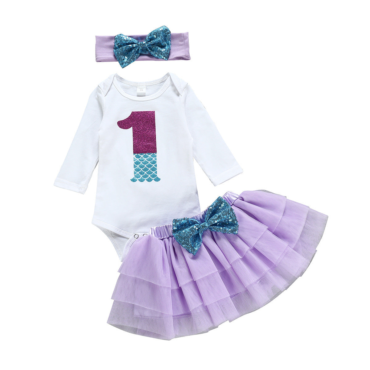 0~2Y 2022 Girl's Birthday Dress Suit White Romper + Mesh Skirt + Socks + Headdress Wholesale Kids Clothing