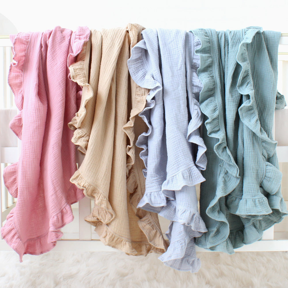 Baby Solid Cotton Ruffled Blanket Bath Towel Swaddling Towel
