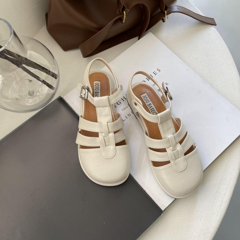 2022 Women Spring and Summer New Fashion Casual Flat Roman Shoes Package Head Hollow Woven Mary Jane Shoes