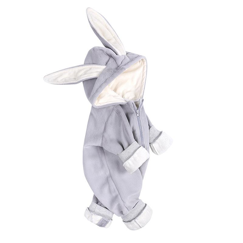 Newborn Baby Girl Winter Jumpsuit Thick and Fluffy  Rabbit Ears Romper Baby Ruffle Rompers Wholesale