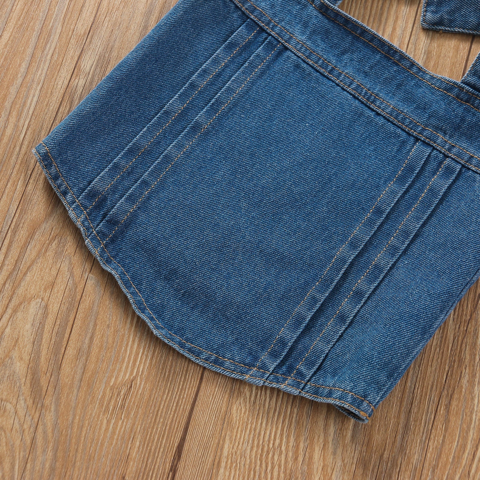 Toddler Kids Girls Bow Suspender Denim Jacket with Holes Denim Pants Set