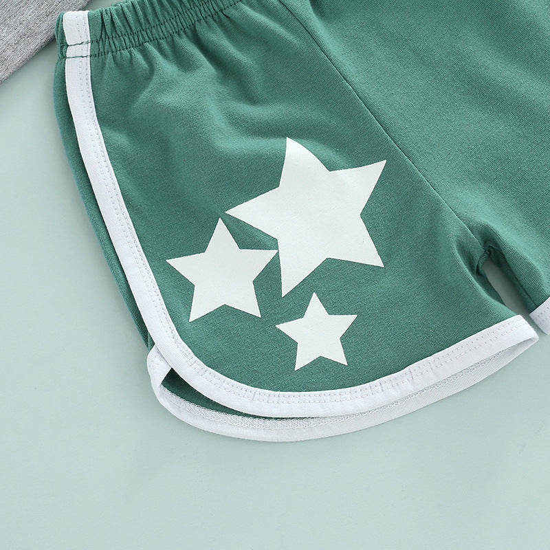 Toddler Kids Boys Solid Letter Short Sleeve T-shirt Pentagram Star Printed Shorts Set