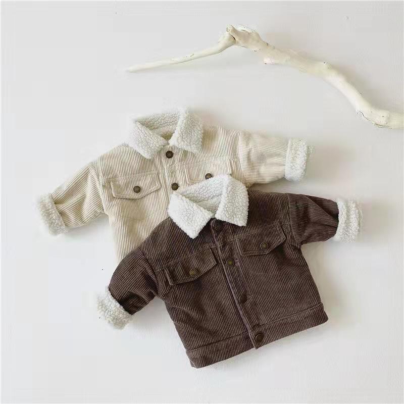 Children's Jacket Winter New Children's Down Thickened Lambswool Tops Corduroy Clothes