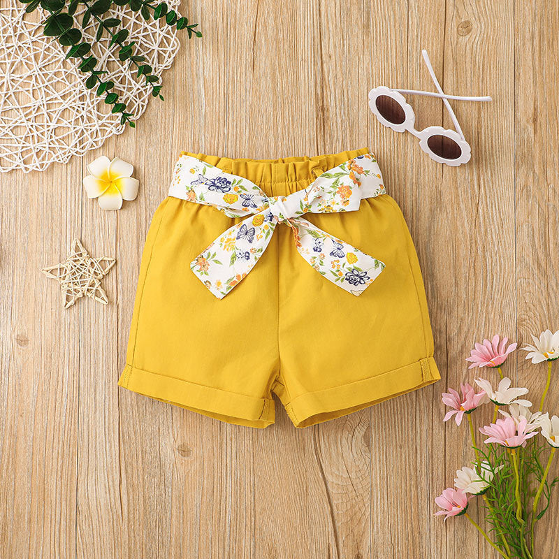 Toddler Kids  Girls Floral Print Sleeveless Top Solid Bow Shorts Set