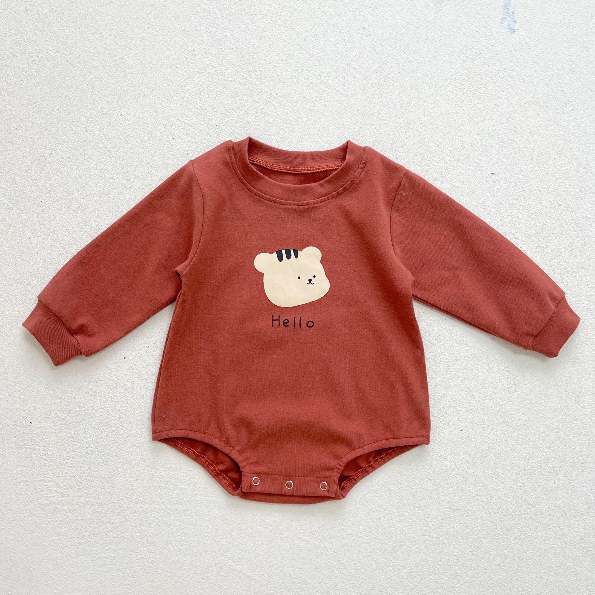 Boys Bear Printed Khaki Long Sleeve Jumpsuit Wholesale Clothing Baby