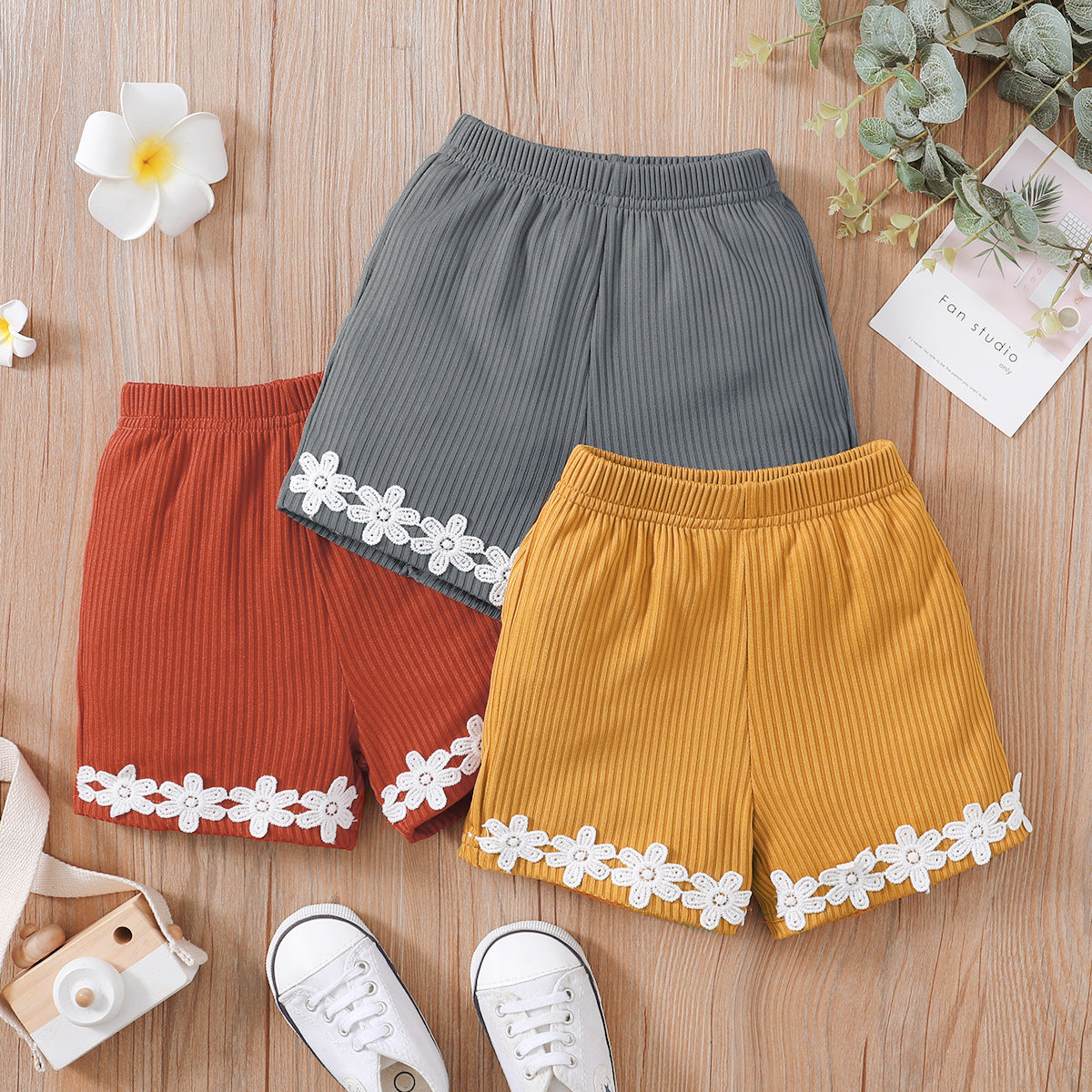 Toddler Boys Girls Solid Rubber Band Lace Elastic Waist Shorts