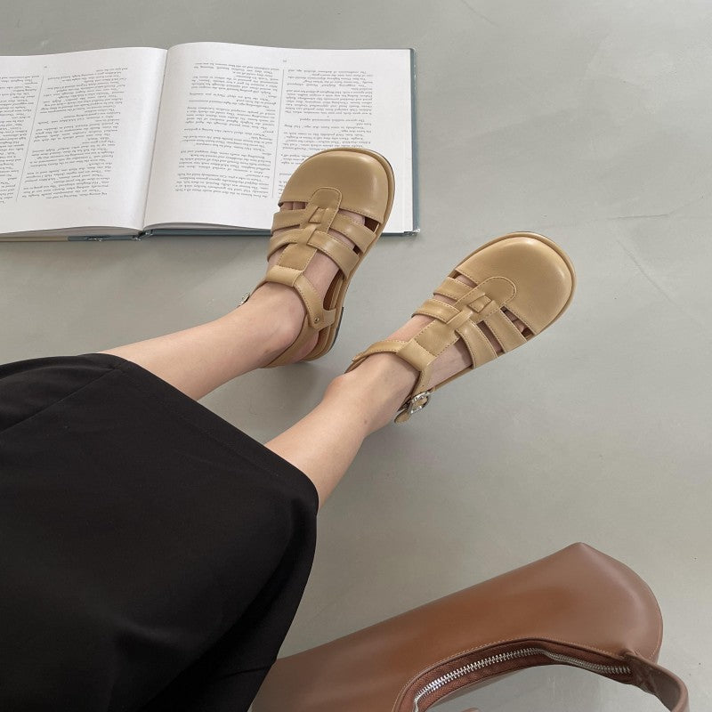 2022 Women Spring and Summer New Fashion Casual Flat Roman Shoes Package Head Hollow Woven Mary Jane Shoes