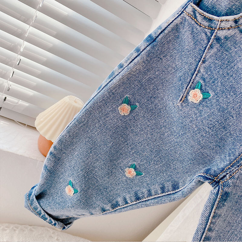 2022 New Girls' Small Flower Jeans Small Children's Spring Baby Women's Small Foot Pants Children's Long Pants