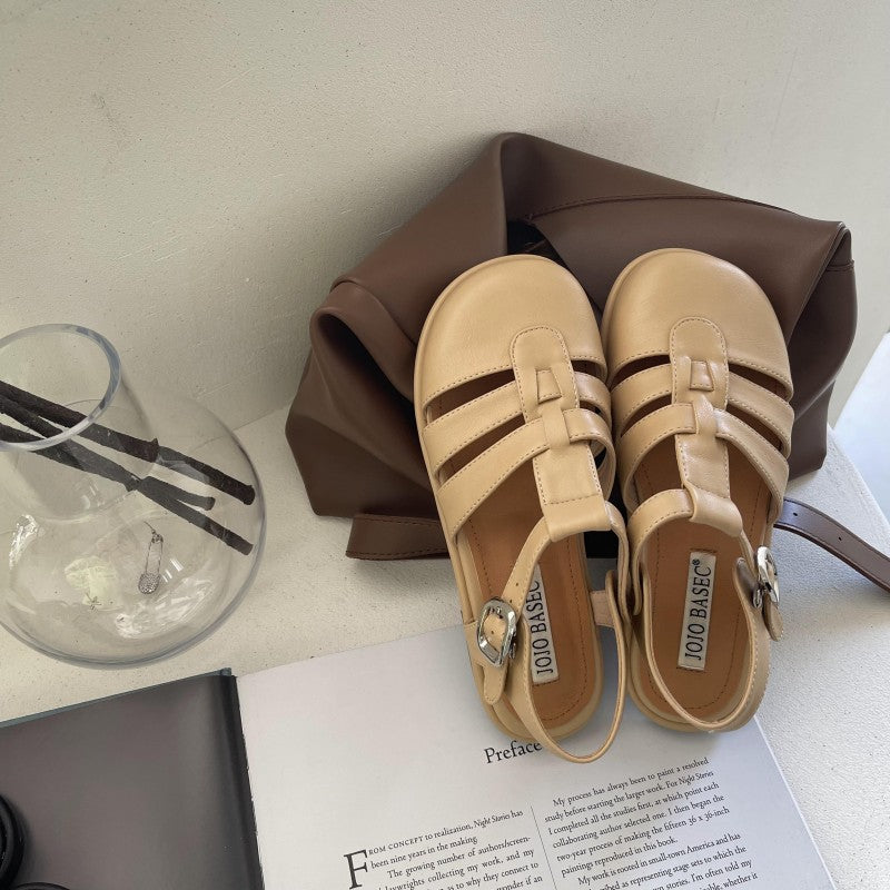 2022 Women Spring and Summer New Fashion Casual Flat Roman Shoes Package Head Hollow Woven Mary Jane Shoes