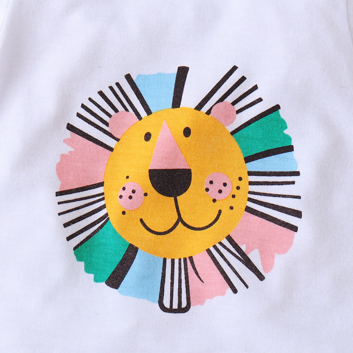 Toddler Kids Boys Solid Cartoon Lion Print Short Sleeve T-Shirt Top Plaid Shorts Set