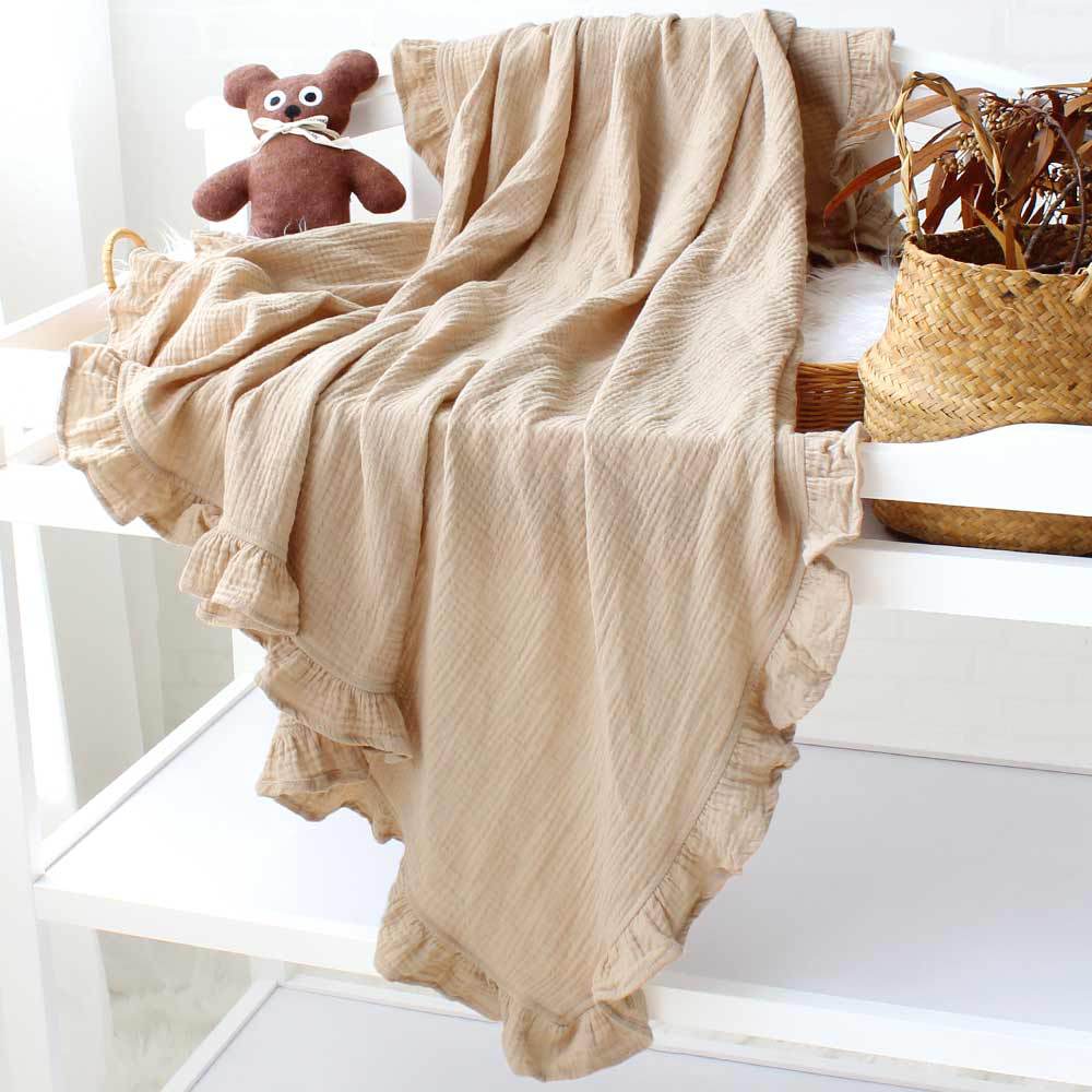 Baby Solid Cotton Ruffled Blanket Bath Towel Swaddling Towel