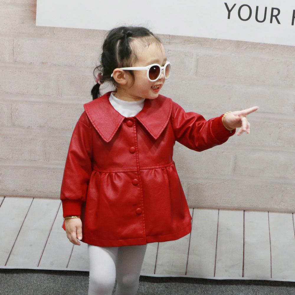 Girls Autumn/winter Solid Color Leather Jacket Baby Girl Wholesale