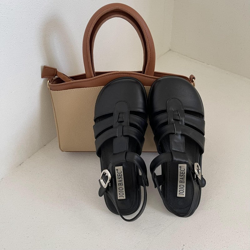 2022 Women Spring and Summer New Fashion Casual Flat Roman Shoes Package Head Hollow Woven Mary Jane Shoes