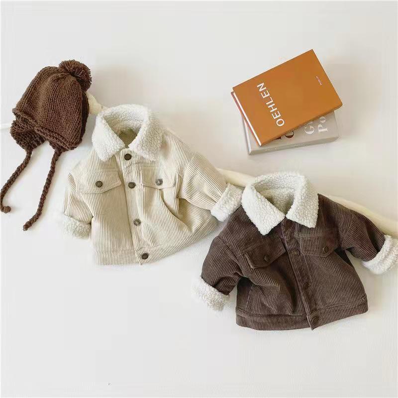 Children's Jacket Winter New Children's Down Thickened Lambswool Tops Corduroy Clothes