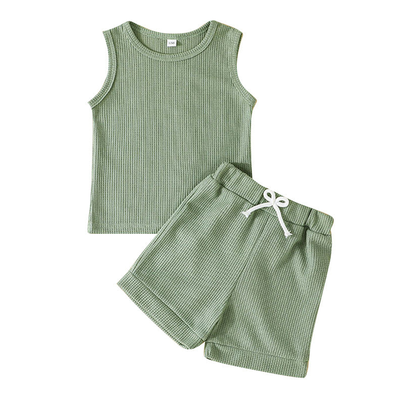 Toddler Boys Green Sleeveless Vest Top Shorts Summer Suit