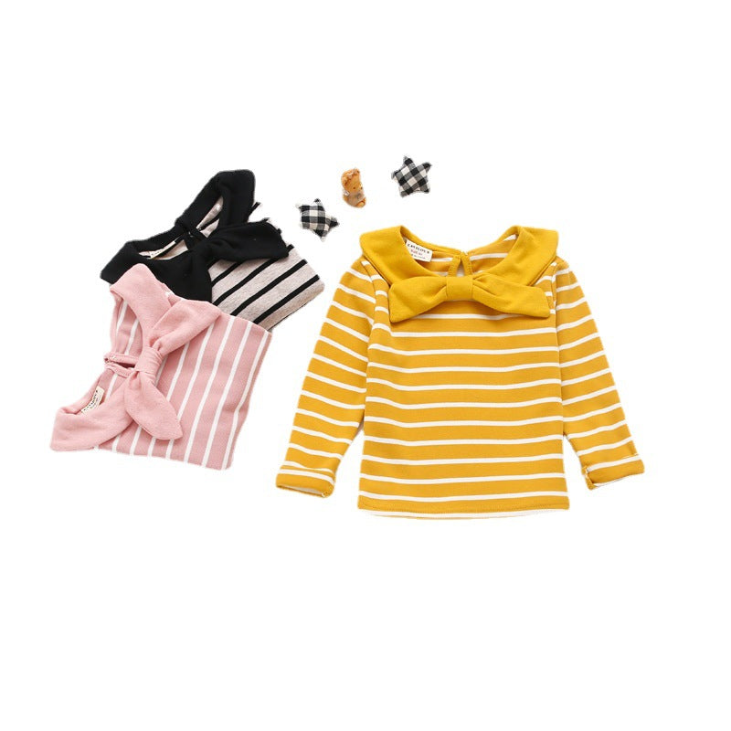 Navy Wind Striped T-shirt Female Baby Cotton Bow Top T-shirt Shirt