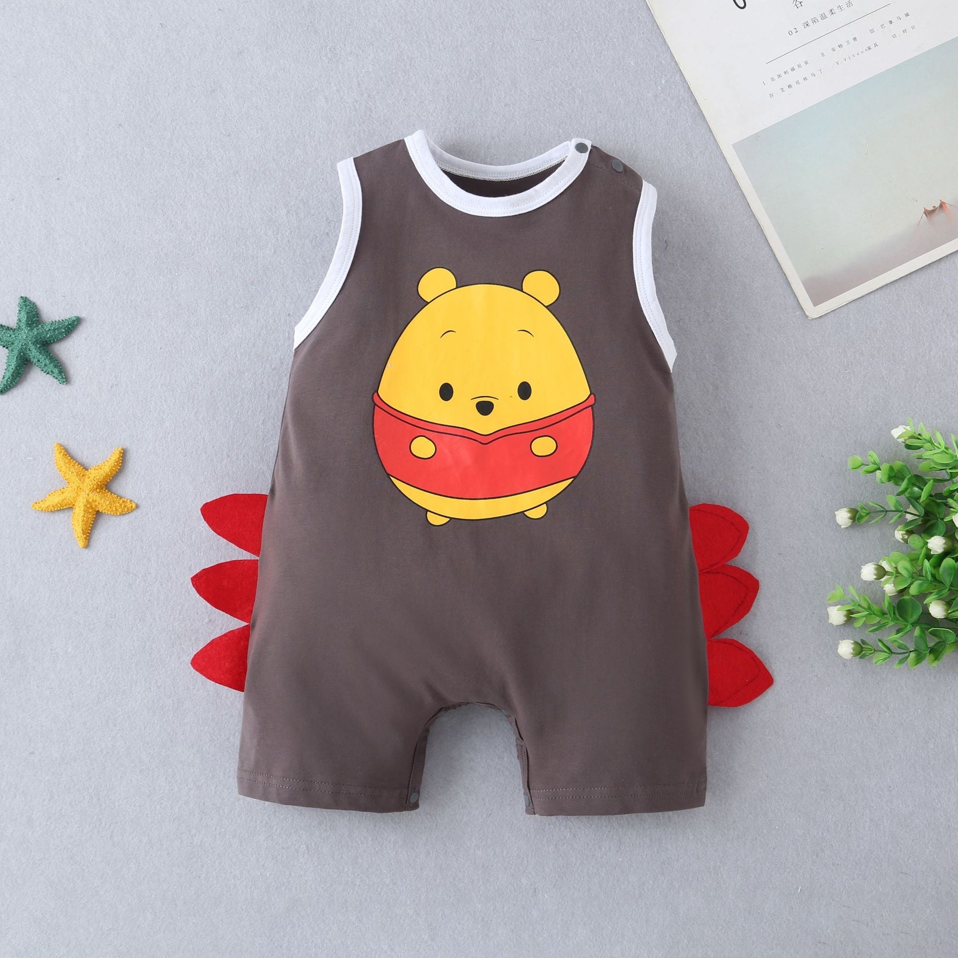 Baby Boys Girls Solid Color Cartoon Cartoon Printing Sleeveless Jumpsuit