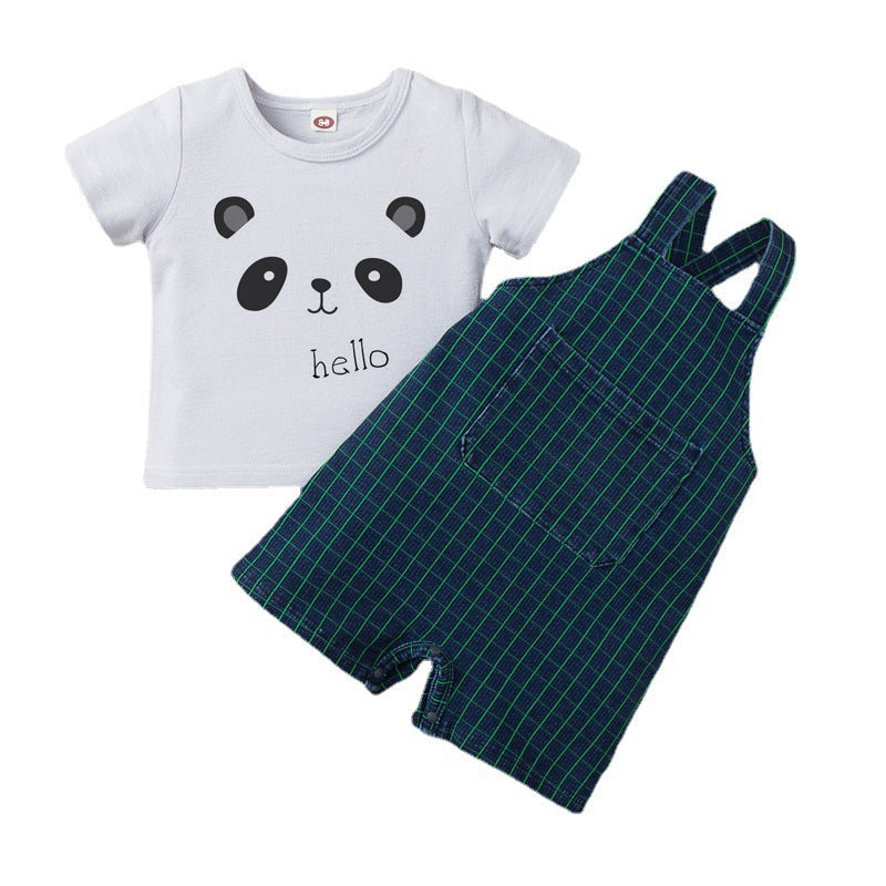2022 Summer Strappy Pants Set Panda Cotton Pants Set Summer Children's Clothing Denim Two-piece Suit Male Baby Clothes