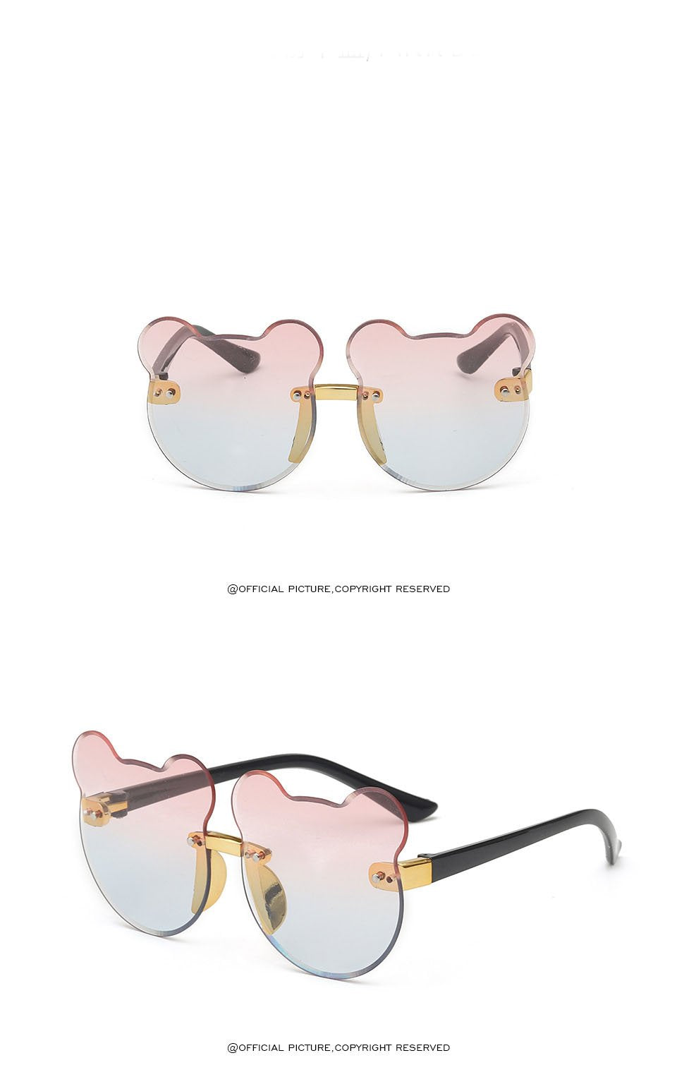 MOQ 5PCS Cartoon cat ear rimless children's sunglasses wholesale