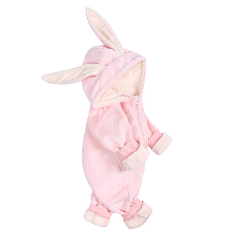 Newborn Baby Girl Winter Jumpsuit Thick and Fluffy  Rabbit Ears Romper Baby Ruffle Rompers Wholesale